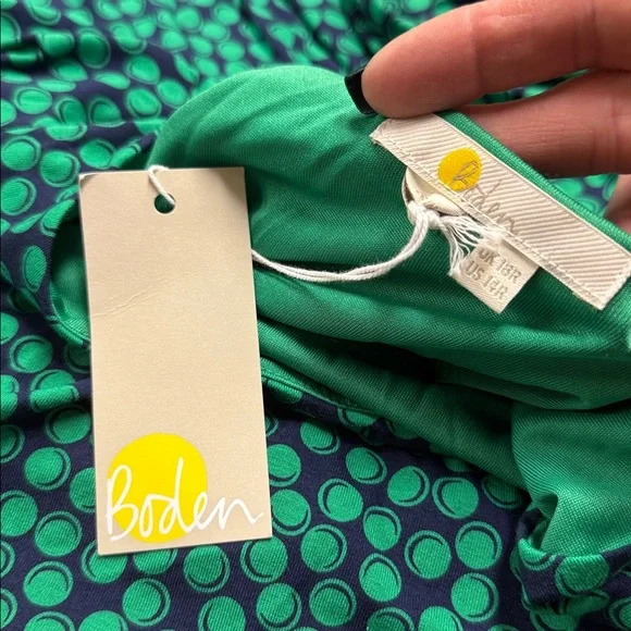 Boden NWT Green and Navy Polka Dot Dress Size 14R - Picture 9 of 12